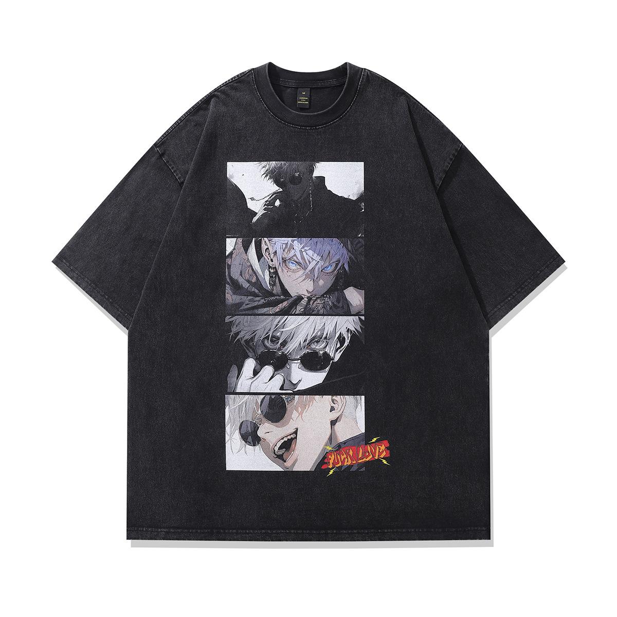 

Хлопковые мужские футболки с круглым вырезом и принтом аниме, повседневные топы с короткими рукавами XXL