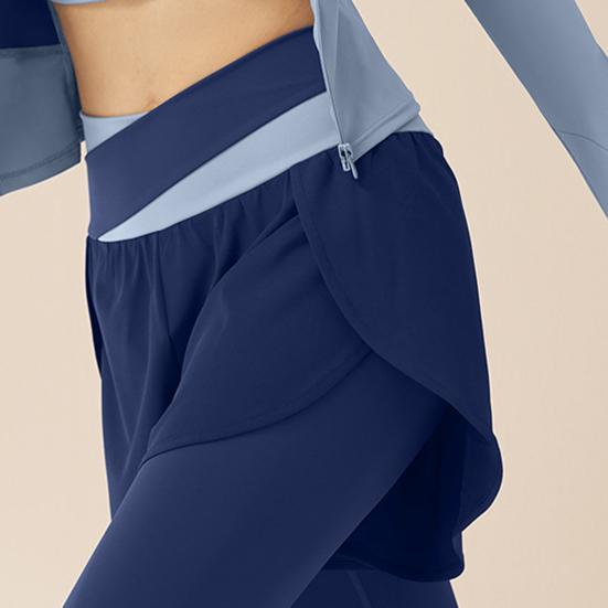 Women's High Waist Yoga Pants Fake Two Piece Quick Dry
