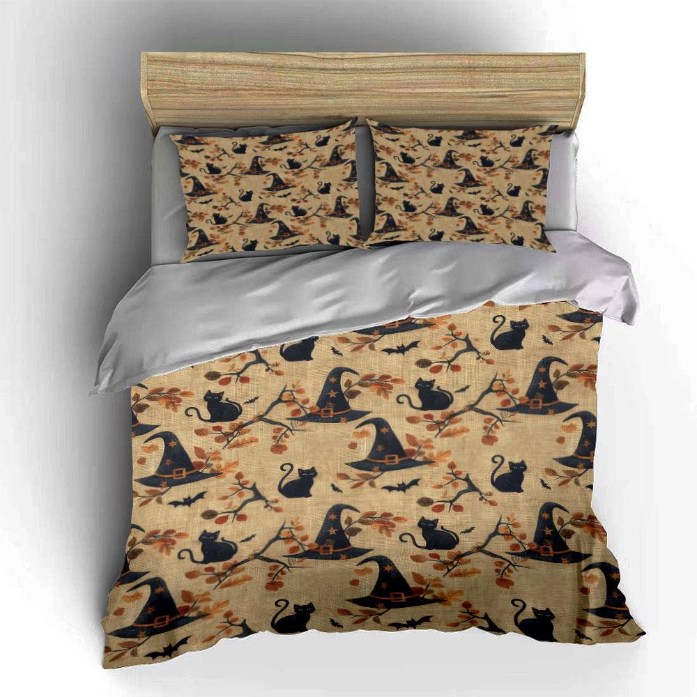 Halloween Witch Hat Decor Set Bedding Set with 1 Duvet Cover 2 Pillowcases Single Double King Queen Gift