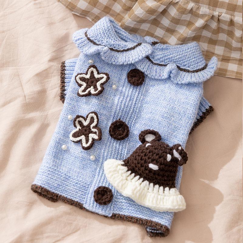 

Autumn and winter pet clothes knitted small dog sweaters dog clothes XL (recommended weight 14-9kg) бонди синий