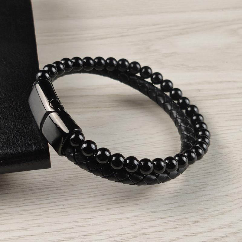 Men Bracelet Rope Stainless Steel Magnetic Natural Stone Leather Beaded Braclet Volcanic Stone bracelet bangles Chain Gift