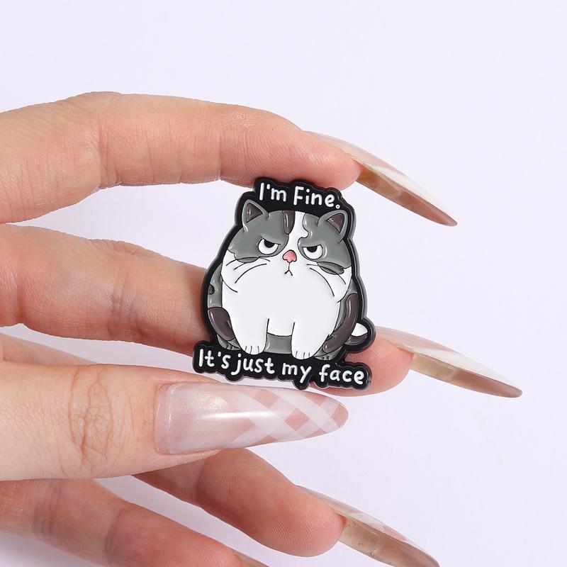 I'm Fine It's Just My Face Enamel Pins Cartoon Funny Cat Animal Brooches Lapel Badges Clothes Jewelry Gift for Friends