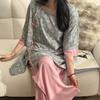 Improved Hanfu cotton and silk pajamas women's spring and summer thin printing can be worn outside loungewear loose high-end cotton silk suit