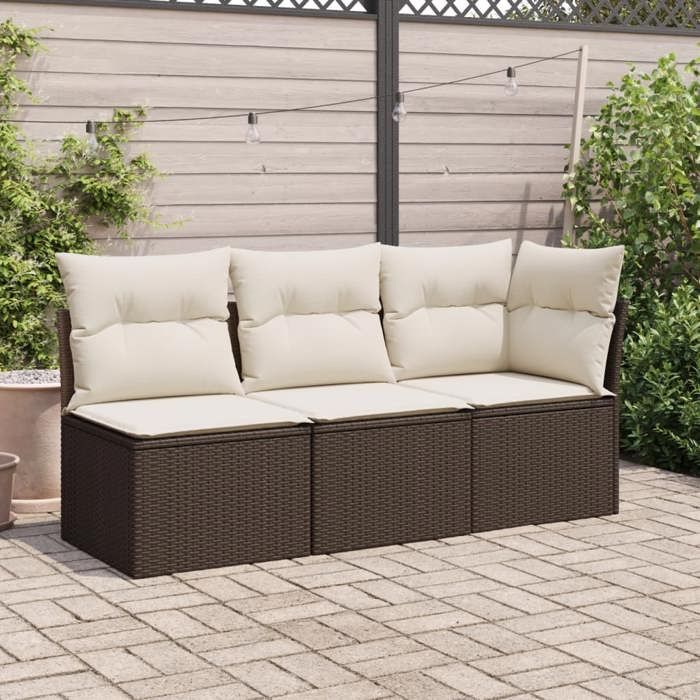 VidaXL Garden Sofa with Cushions 3-Seater, Seat with Backrest, Patio Furniture Backyard Terrace Outdoor, Brown 366218