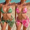 2026 European and American New Sexy Tie-dye Mesh Three-piece Swimsuit Vacation Neck Strap Bikini