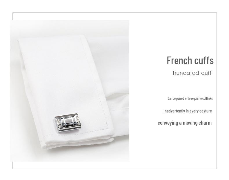 Golden Shield Black French Cuff Men's Long Sleeve Slim Fit Non-Iron Pure Cotton Dress Shirt