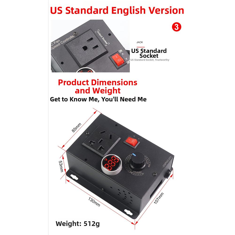 Adjustable AC Voltage Controller 110V Input 1500W Recommended Load for Power Tools and High Voltage Light Strips