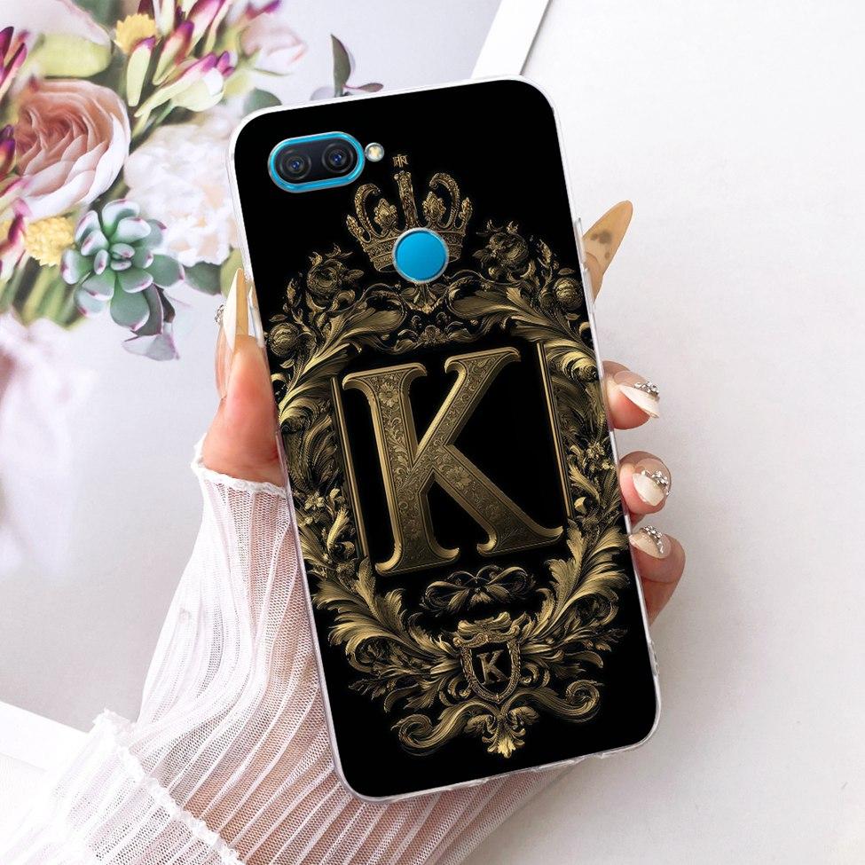 Transparent For Oppo A12 Case Cover Luxury Crown Aesthetic A-Z Letters 2D Flat Pattern Soft Casing For Oppo CPH2083 CPH2077