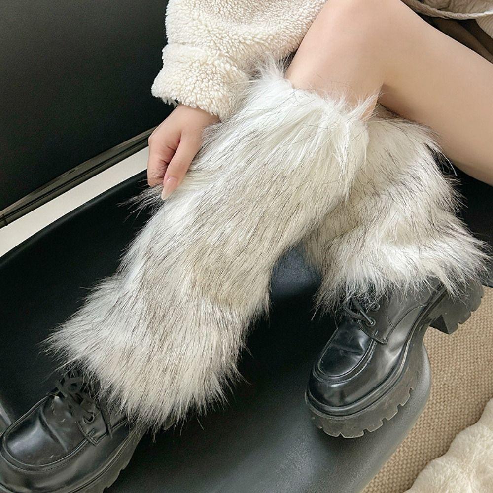 Y2k Imitation Fur Leg Warmers JK Winter Leg Covers Casual Long Stockings Girls