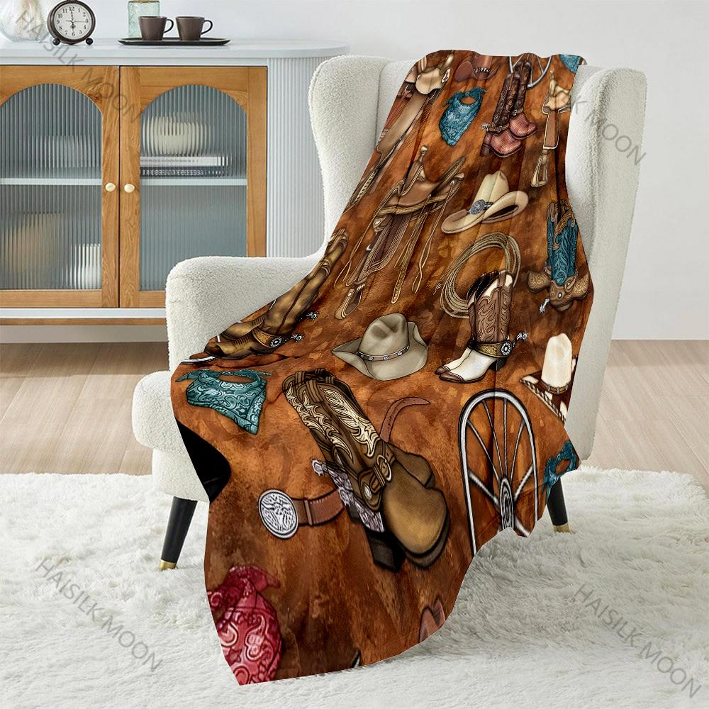 Coperta a fantasia tema Western Cowboy, dimensioni multiple, materiale Flanella, Morbida Calda per Tutte le Stagioni, Casa, Esterno, Campeggio, Picnic
