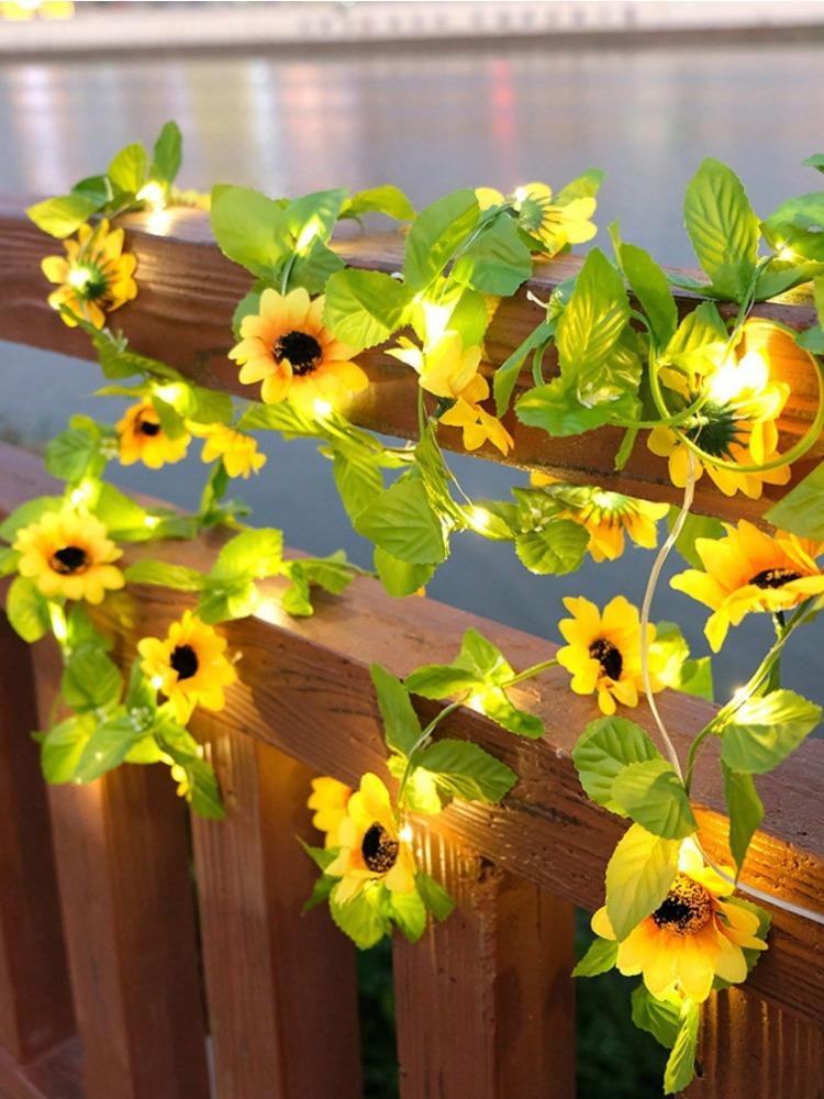 Waterproof 2m 20LED Sunflower Roses String Lights Outdoor Artificial Flower Fairy String Lights Sunflower Roses Garland with Lights for Garden