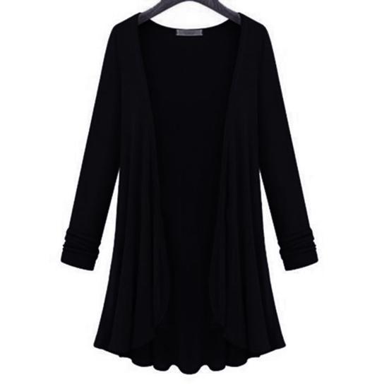 

Сплошной цвет с длинным рукавом женское пальто осень-зима с открытой передней частью и драпировкой подол длинный кардиган верхняя одежда L