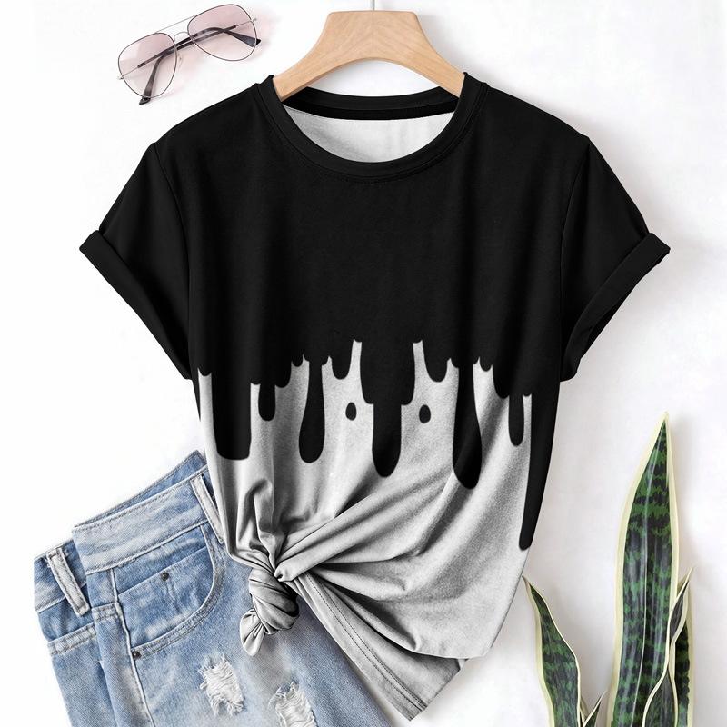 

Женская футболка для отдыха и спорта, летняя, с круглым вырезом, с короткими рукавами, с граффити, масляная живопись, свободного кроя, дышащая L