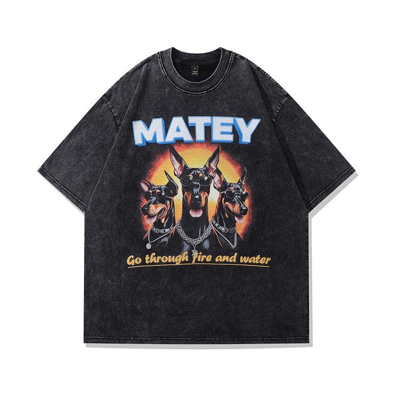 TKPA Dobermann Vintage Rundhals Unisex T-Shirt – Gewaschen, Retro High Street Stil, Lockere Passform, Kurzarm Streetwear