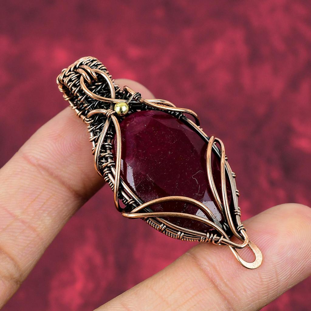 Faceted Kashmir Ruby Pendant Copper Wire Wrapped Jewelry Handmade Gemstone Pendant Unique Pendant Copper Wire Wrap Pendant Gifts For Mother