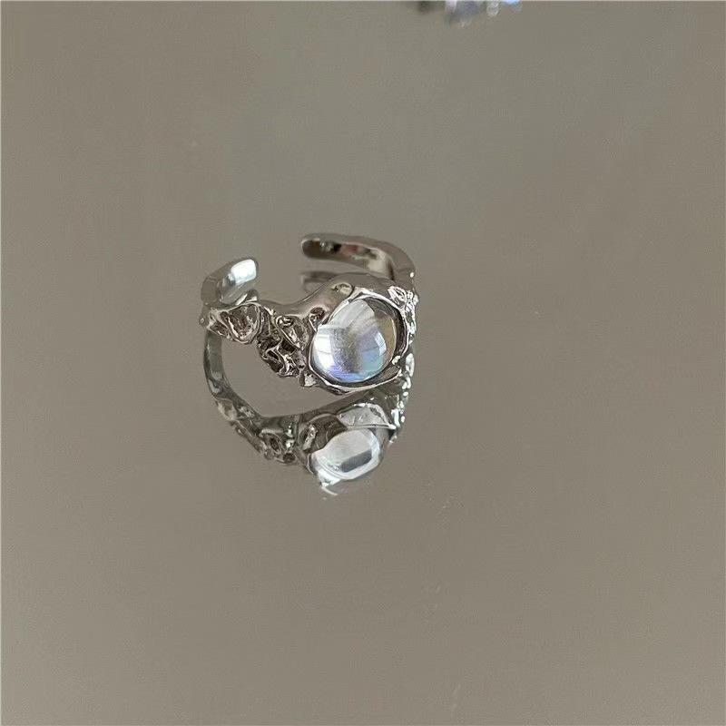 Y2K Kpop Crystal Ring for Women Heart Adjustable Irregular Punk Open Rings Vintage Geometric Trendy Creative Finger Jewelry