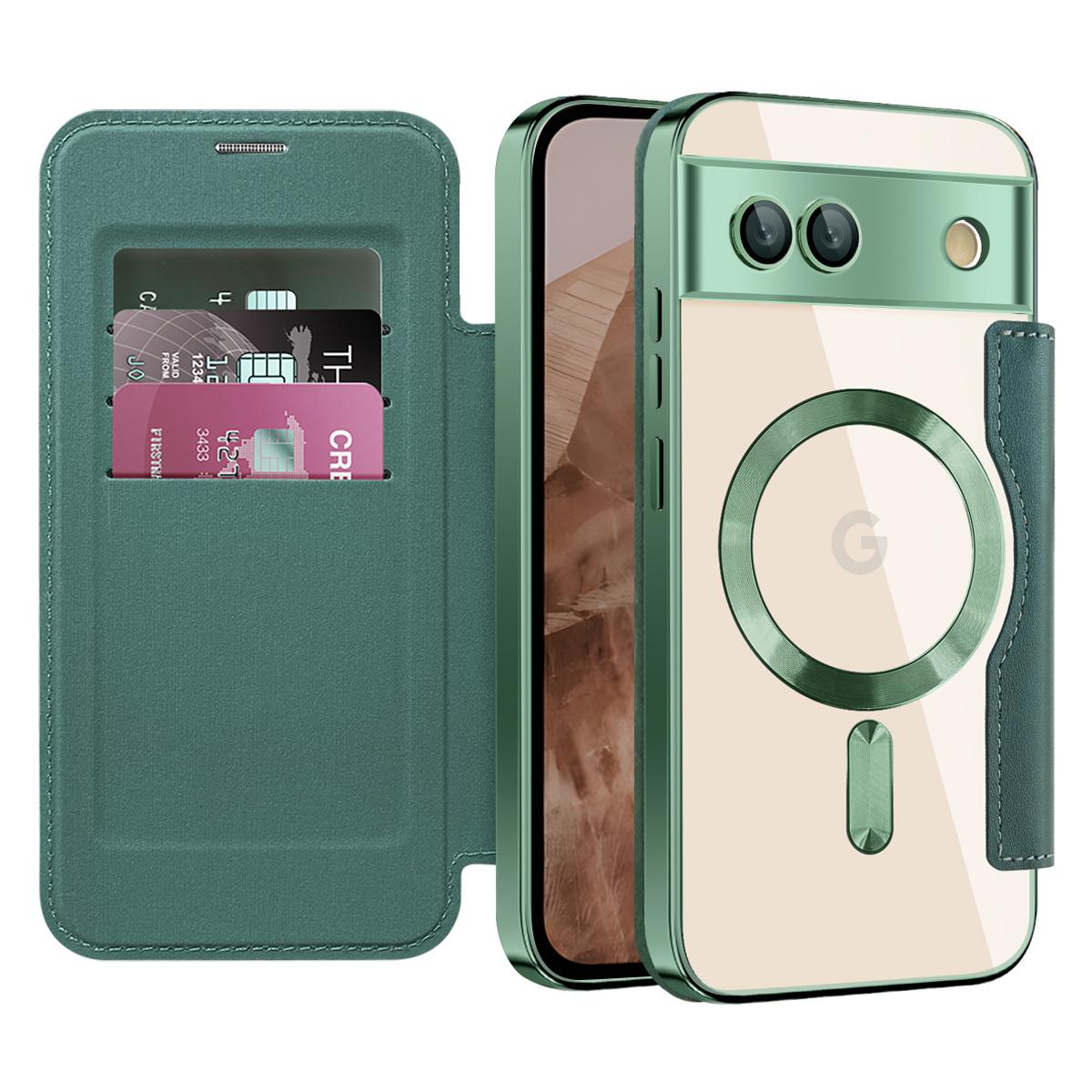 

For Google Pixel 8a Case Compatible with MagSafe Rhombus PU Leather Phone Cover Titanium Grey
