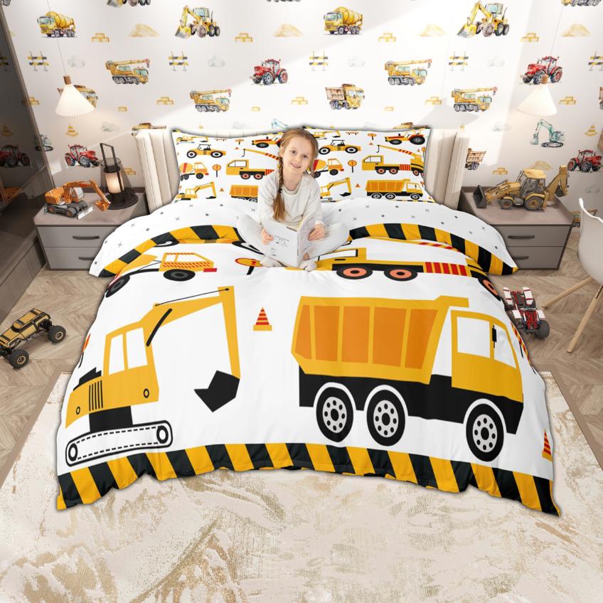 Homewish Cartoon Auto Bettwäsche-Set Für Kinder Jungen 2-teilig/3-teilig Polizeiauto LKW Traktor Bettwäsche Baustellenfahrzeuge Bettwäsche-Set