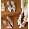 New Female Pointed Toe Ladies Low Heel Pumps Shoes Slip on Footwear Shallow Fashion Butterfly-Knot Women Thin Heels Shoes Slides