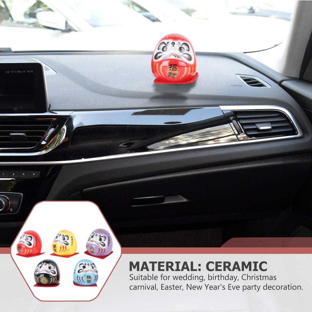 FRCOLOR Daruma Doll Miniature Daruma Traditional Ceramic Good Luck Zen Prosperous Colorful Car Auspicious Interior Souvenir for New Set Figurines,