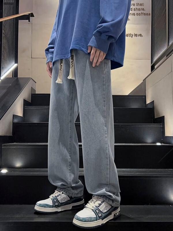 Dingfengbaoluo Men's Vintage Straight Wide-Leg Casual Pants