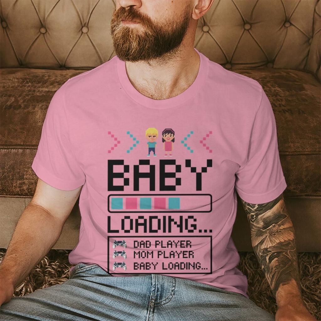 Baby Loading Print Couples T Shirt Vintage Gamers Papa Mama Tshirt Short Sleeve Crewneck Pregnancy Announcement Tshirt Gifts
