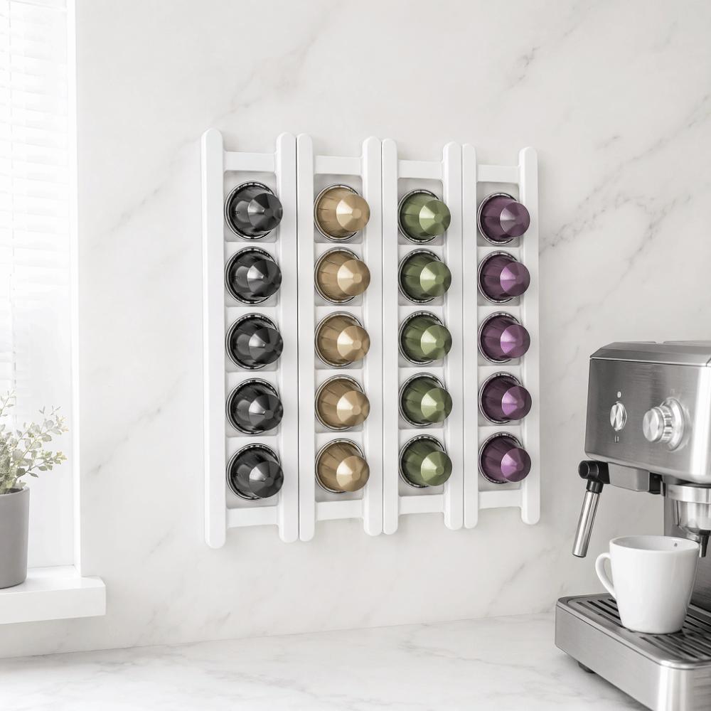 ABS Material Coffee Pod Holder Space Saving 20 Capsule Capacity Coffee Capsule Rack Wall Cabinet Mounted Flexible Storage