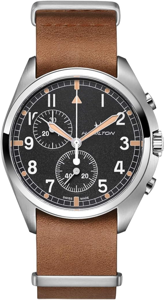 

[Hamilton] Годинник кольору хакі Pilot Pioneer Chrono з чорним циферблатом, кварцовий 100M, водостійкий хронограф, теляча шкіра H76522531 Чоловічий коричневий [Елемент]