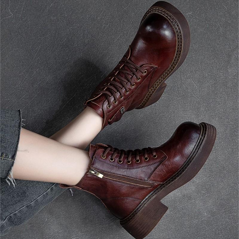 Fashion GKTINOO 6cm Ankle Plush Boots Genuine Leather Booties Woman Winter Warm Moccasins Ethnic Comfy Platform Wedge Autumn Spring Shoe