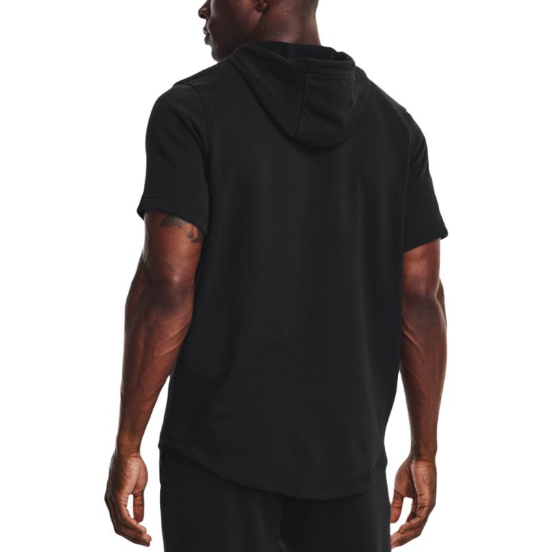 Under Armour Rival Terry Short Sleeve Hoodie With Drawstring And Solid Color Pattern Print Men Tops Black 1370396-001