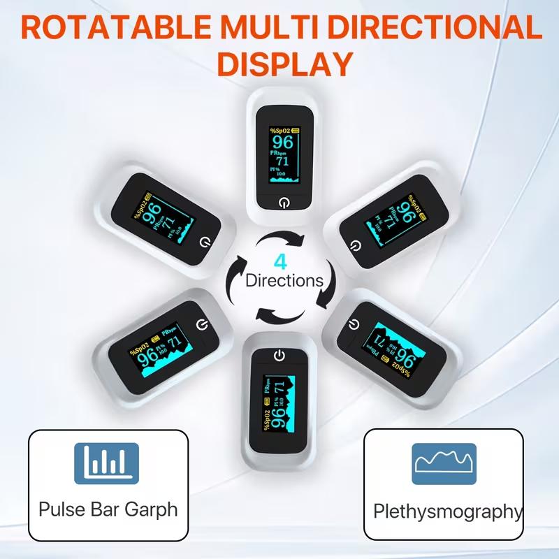 Fingertip Pulse Oximeter OLED Display SpO2 Blood Oxygen and Pulse Rate Monitor Portable Battery Powered