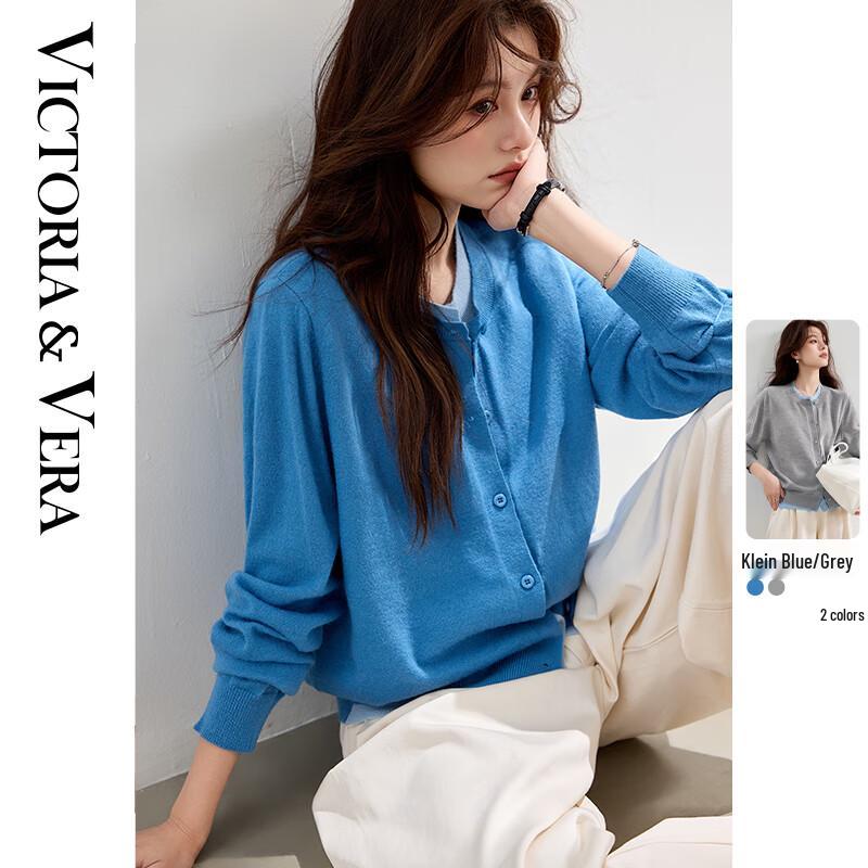 VICTORIA&VERA Women's Faux Two-Piece Colorblock Knit Cardigan