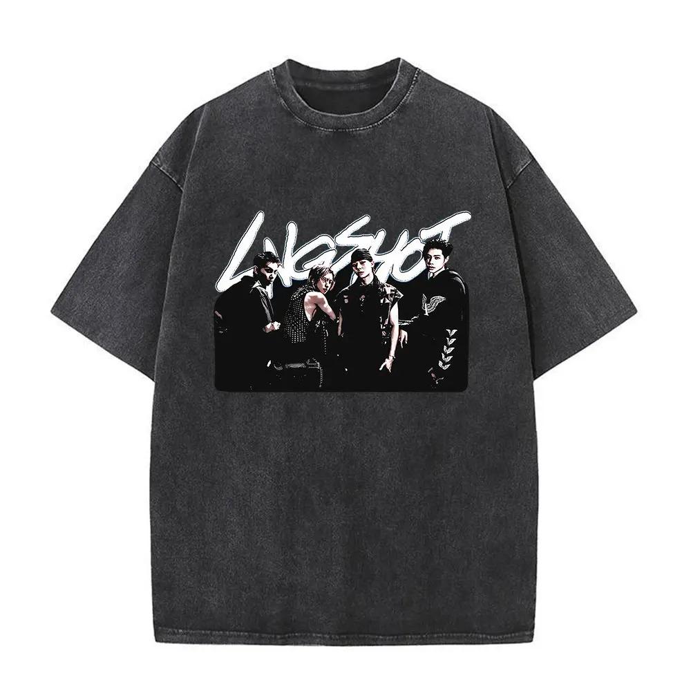 2026 Vintage Washed Korean Kpop Hip Hop Group Lngshot LOUIS T Shirt Men Women Clothing Fashion Hip Hop Short Sleeve Cotton T-shirts