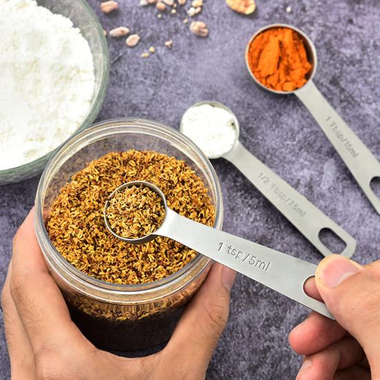 7Pcs/Set Measuring Spoon with Leveler Accurate Measurement Stainless Steel Spice Measuring Scoop Set for Baking Cooking
