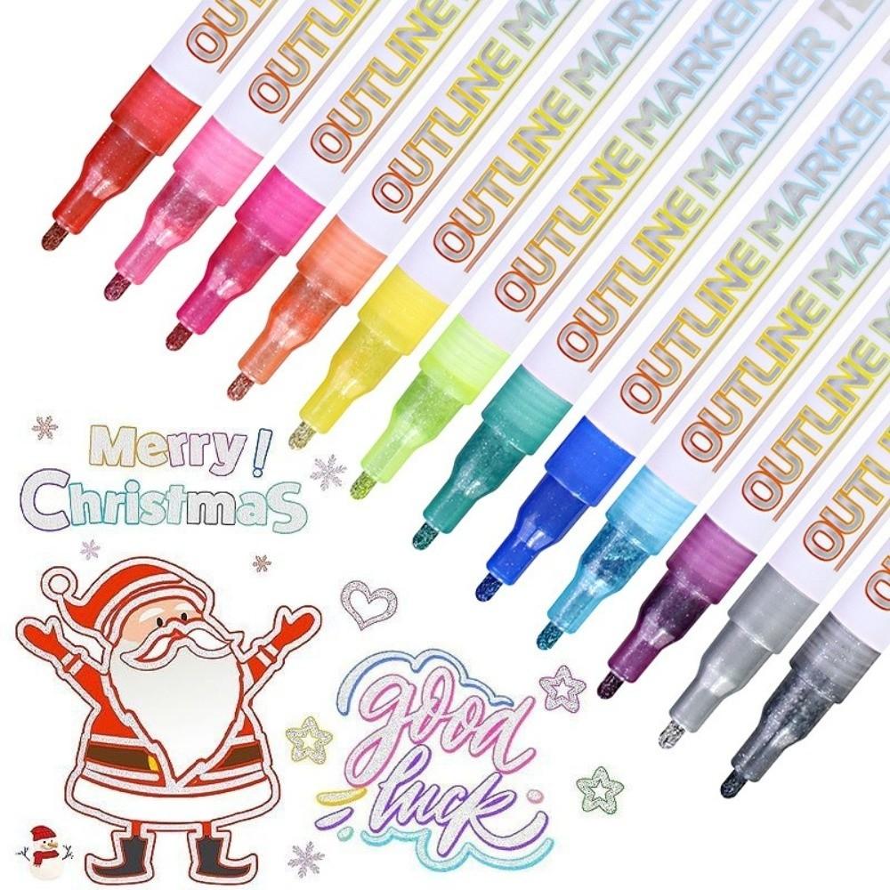 Multicolour Marker Pen Double Line Metallic Paint Marker New Outline Marker Set  for Girls Teens