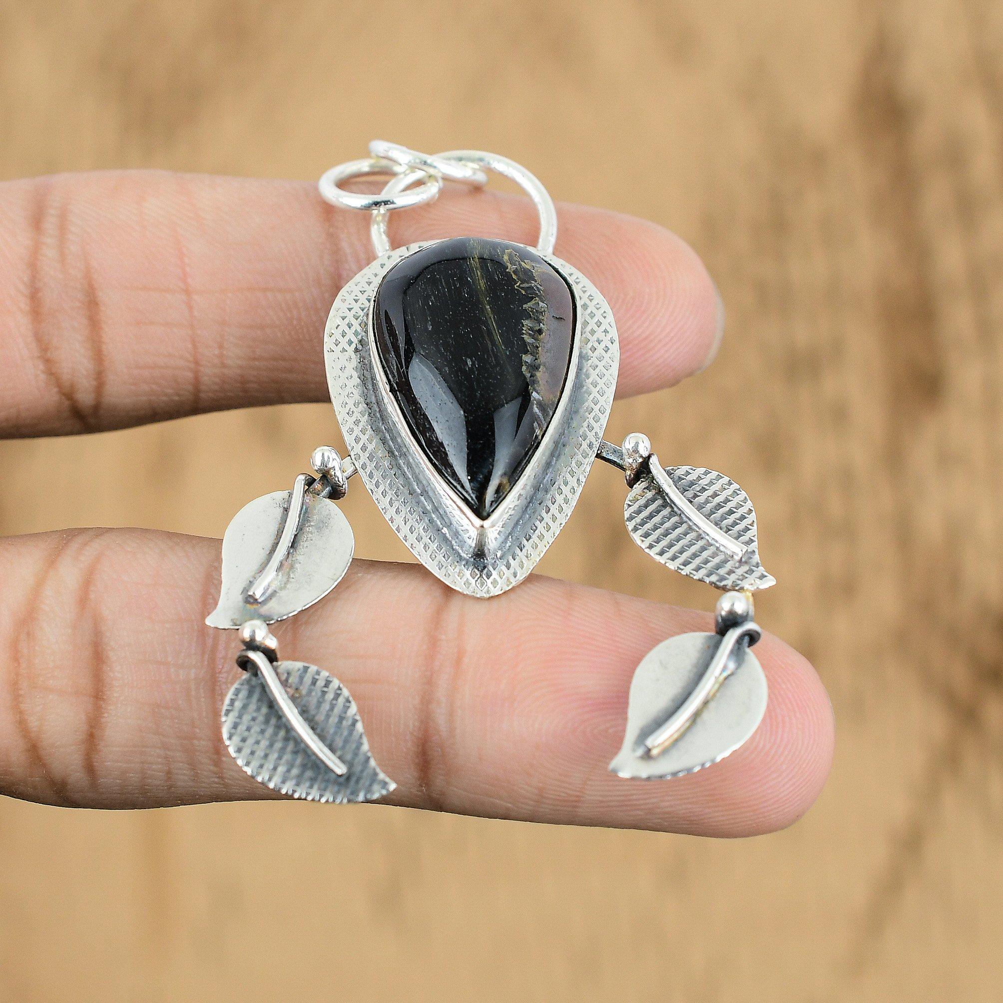

Natural Nellite Gemstone Pendant Black 925 Sterling Silver Indian Jewelry