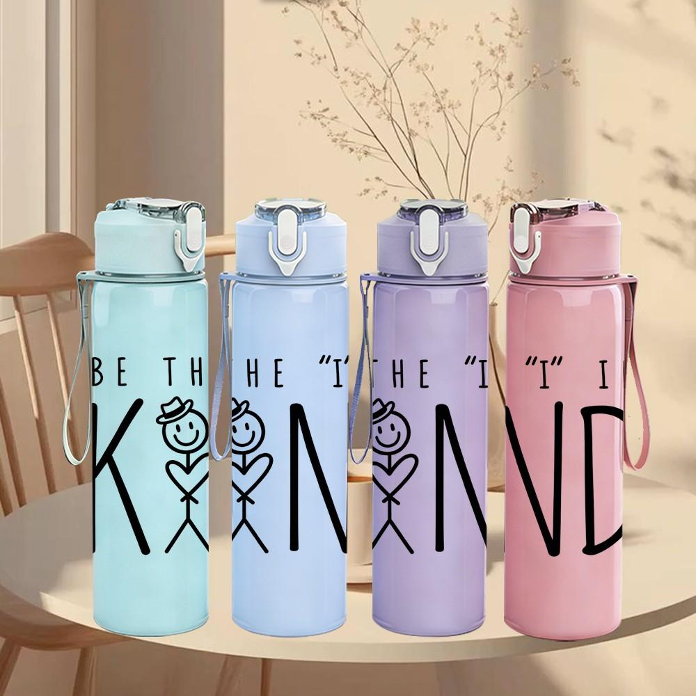 1PC Be The T In Kind Quote Pattern 750ml Color Plastic Sports Water Bottle Leakproof Flip Straw Lid Suitable for Sports Office Home Use