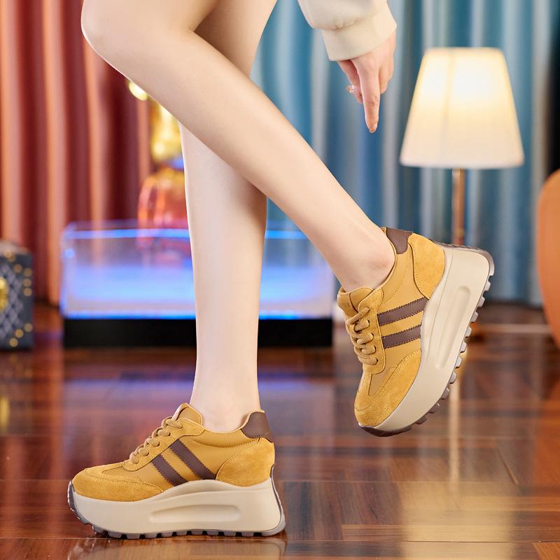 8587 autumn fashion thick sole height increase 8cm trend letter versatile casual shoes sports shoes brown