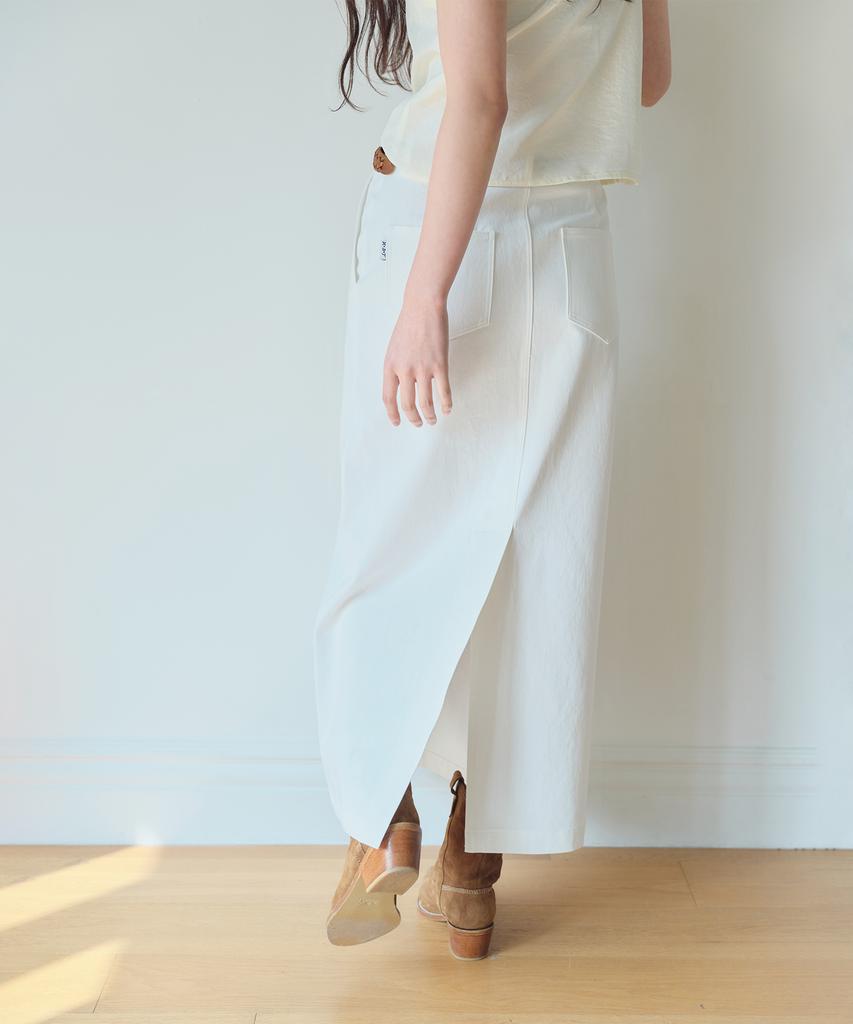 Hombadittingjeu Cotton Slit Long Skirt (Ivory)