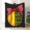 Softball Mom Flannel Blanket-Comfortable Polyester, Retro Style "This Mom Loves Her Softball Girl Blanket Multi-size