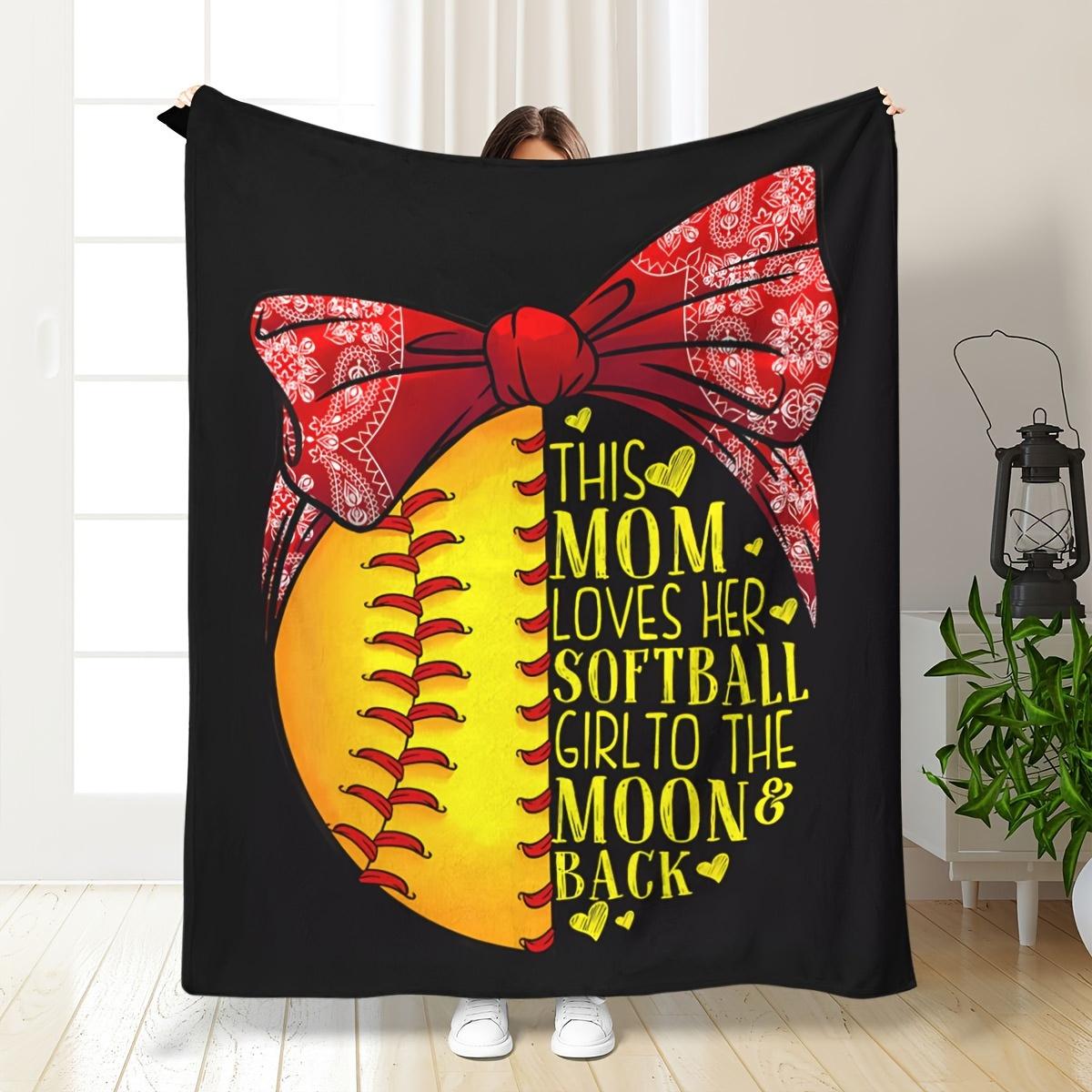 Softball Mom Flannel Blanket-Comfortable Polyester, Retro Style This Mom Loves Her Softball Girl Blanket multi-size 75X95CM