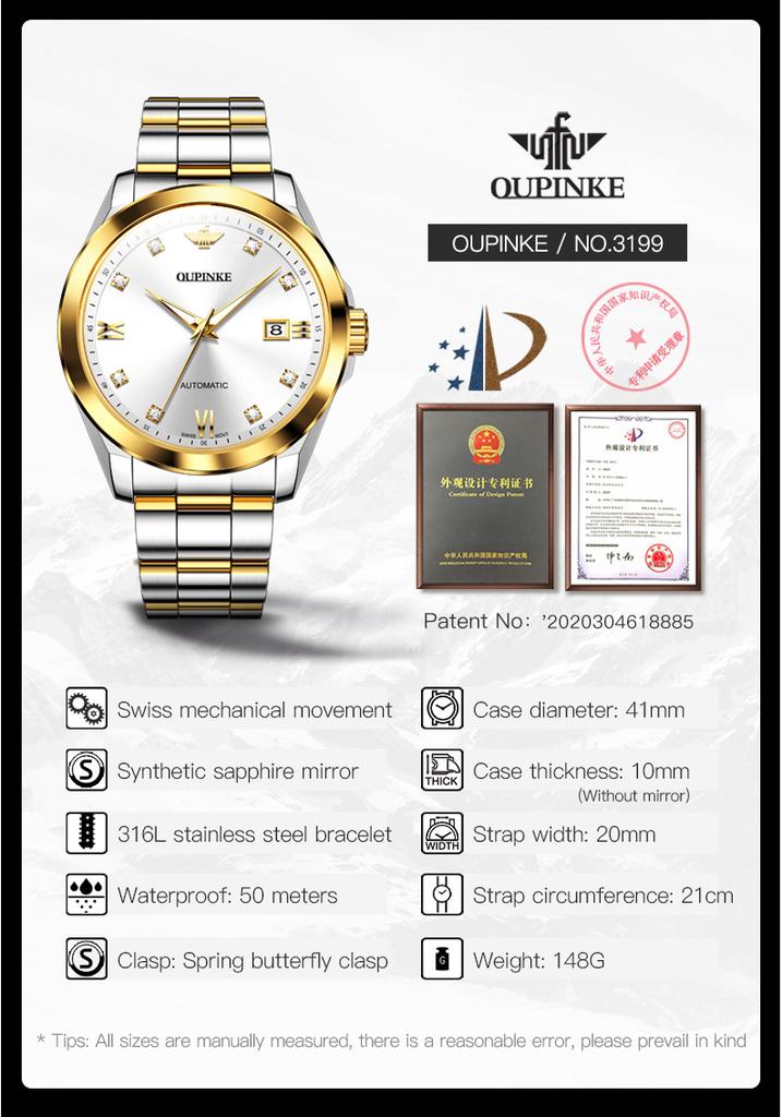 OUPINKE 3199 Real Diamond Men's Watches Swiss Certificated Automatic Mechanical Man Watch High-end Luxury Brand Original Watches