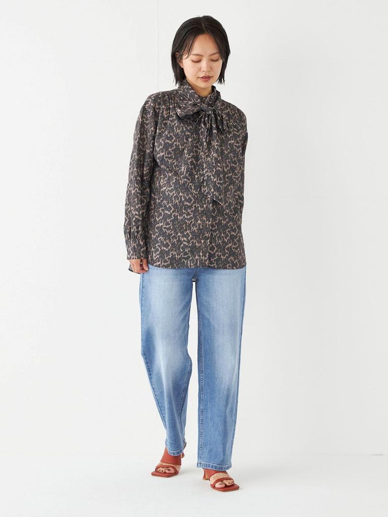 Ships Colors MULHOUSE Women's Leopard Print Bowtie Blouse, Machine Washable, Brown, 221150017, One Size