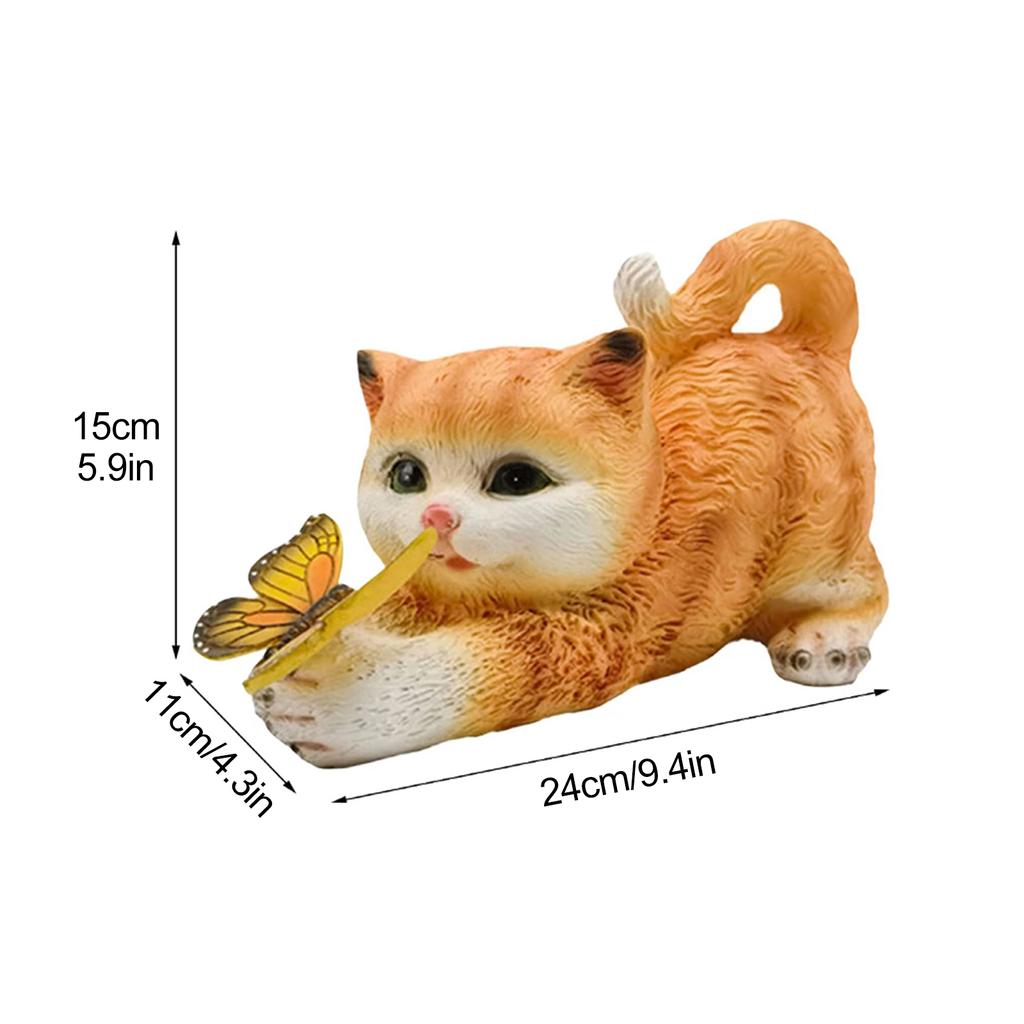 Solar Cat Night Light Outdoor Garden Yard Decor Statue Yellow 24x11x15cm