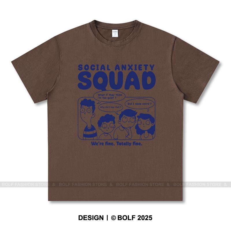 Women's Social Anxiety Squad Printed T-Shirt 100% Cotton Oversized Relatable Graphic Tees for Men Summer Tops Mood Streetwear