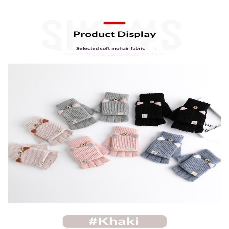 Women'S Cat Ear Convertible Fingerless Gloves, Winter Warm Gloves, Elastic Fit Design, Fashionable And Warm Cat Ear Gloves