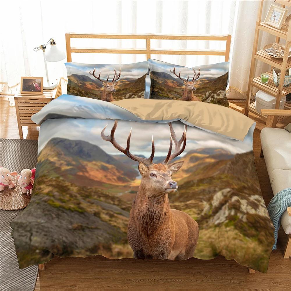 Deer Duvet Cover SetWoodland Animals Elk Moose Bear Wildlife Hunting Country Cabin Bedding SetRustic Farmhouse Comforter Cover