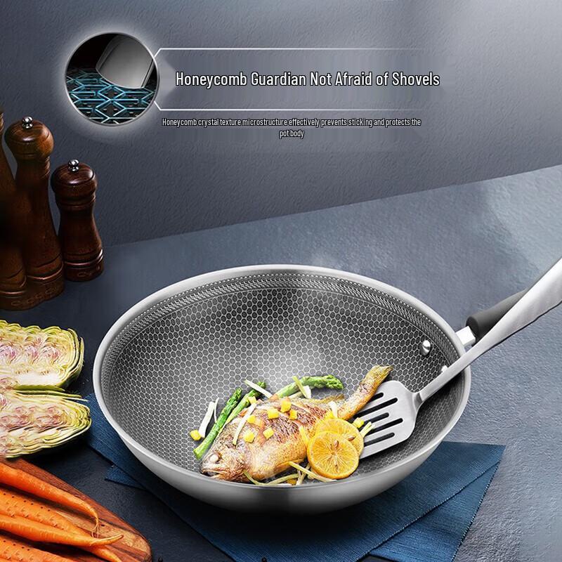 SUPOR 304 Stainless Steel Honeycomb Stir-Fry Pan
