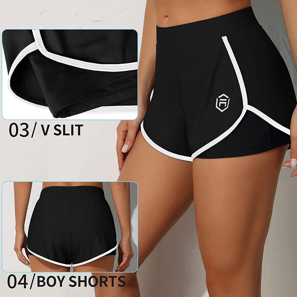CHARMLEAKS Women High Waist Swim Shorts Workout Fitness Tankini Bottom Swimming Bottom Board Short Beach Wear