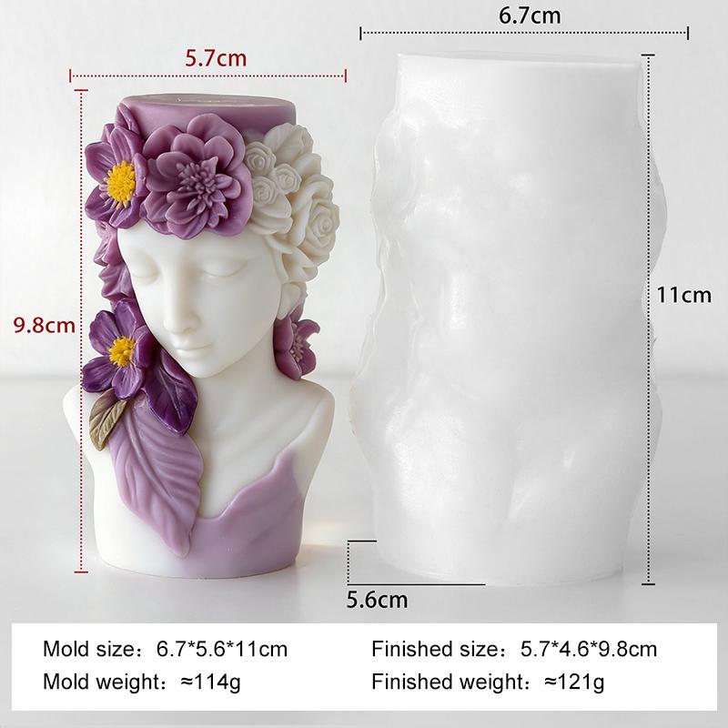 DIY Flowers Relief Girl Portrait Silicone Mold Handmade Aroma Candle Plaster Decoration Mould Cylinder Candle Making Supplies